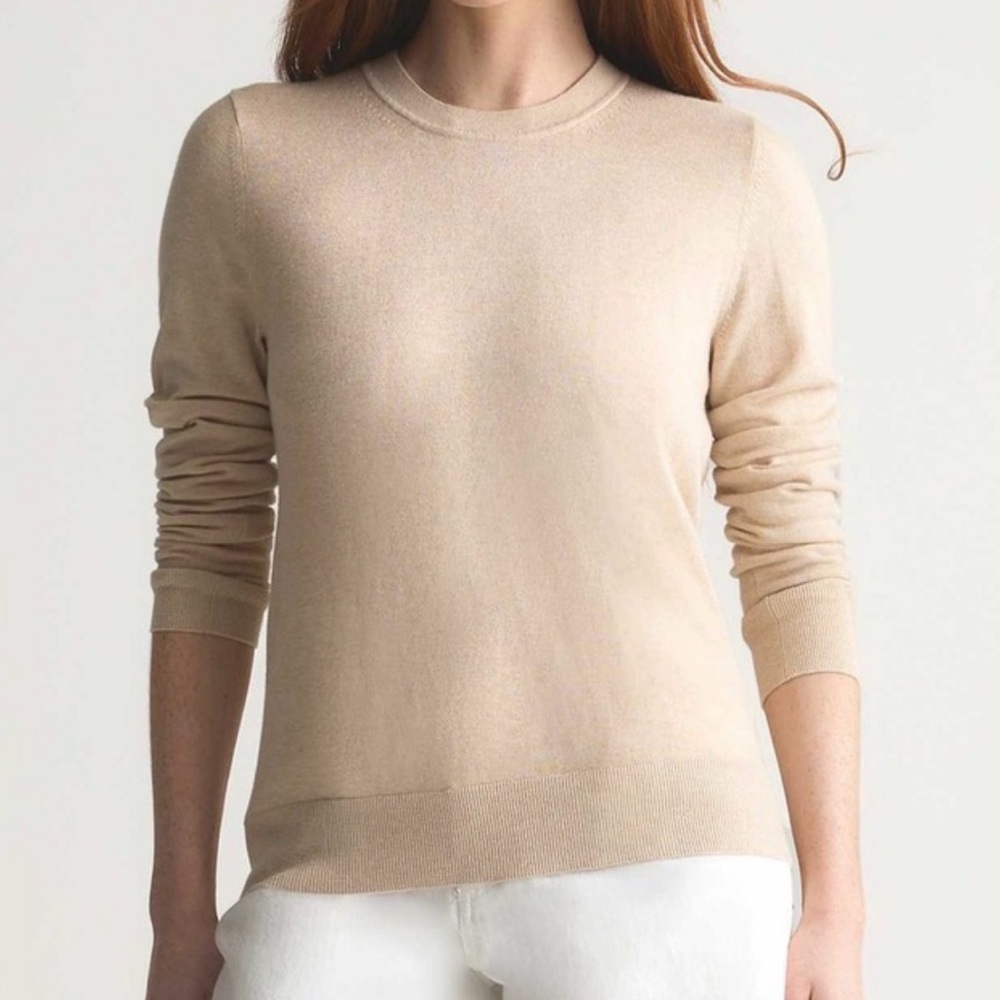 Quince Sz L Lightweight Cotton Cashmere Crewneck Sweater In Heather Oatmeal Nwot